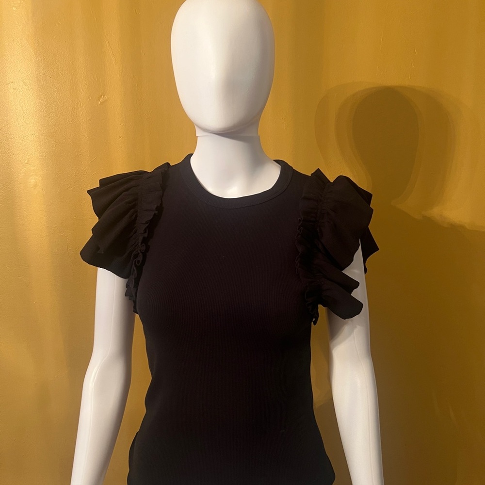 Black Ruffle Sleeve Top from Express